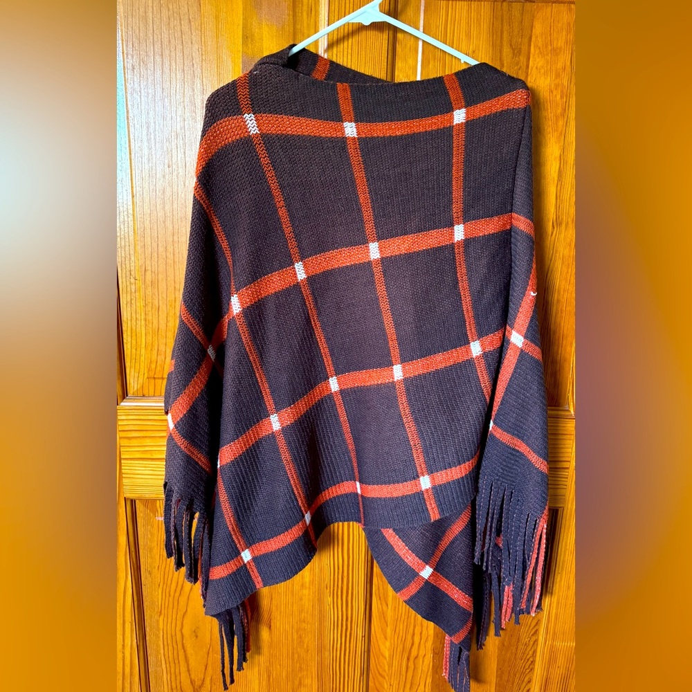 Orange Brown Cape Poncho Fall Sweater holiday Fashion Tassels winter Style her